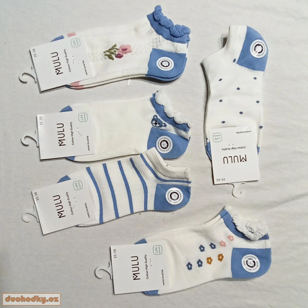 Dámské bavlněné kytičkové 3D ponožky modré CW460