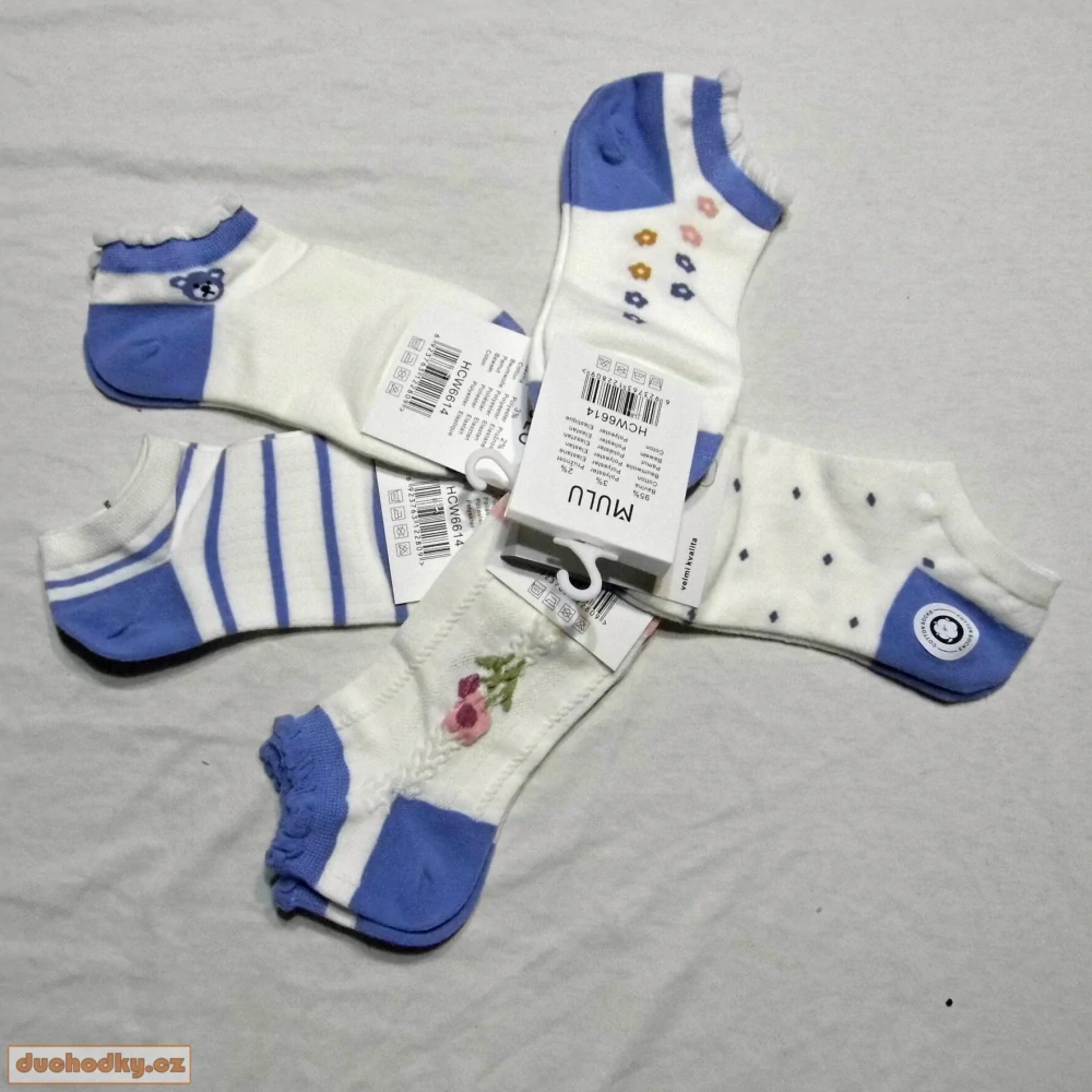 Dámské bavlněné kytičkové 3D ponožky modré