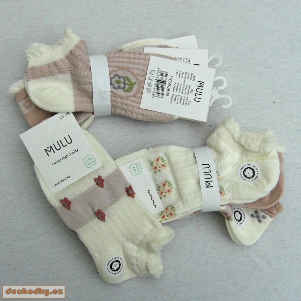 Dámské bavlněné kytičkové 3D ponožky Růžové