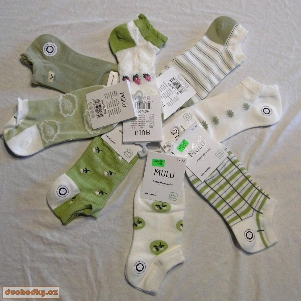 Dámské bavlněné kytičkové 3D ponožky Mulu zelené