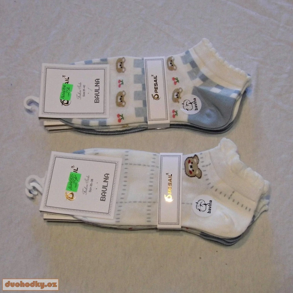 Dámské bavlněné kytičkové 3D ponožky modré CW460