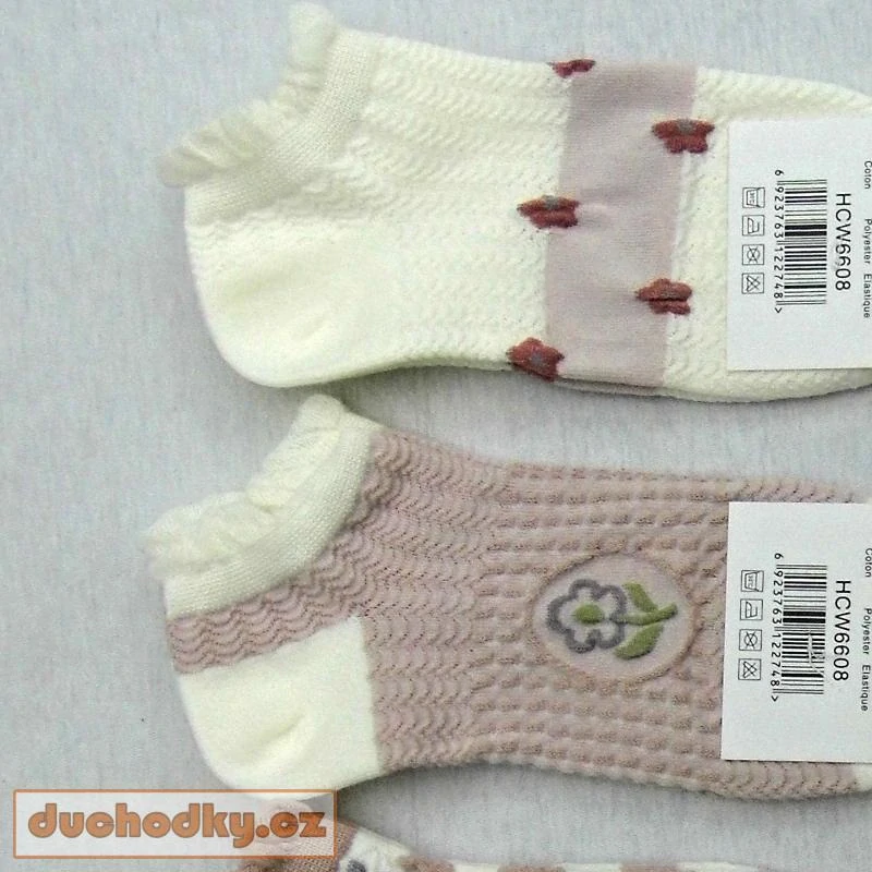Dámské bavlněné kytičkové 3D ponožky Růžové