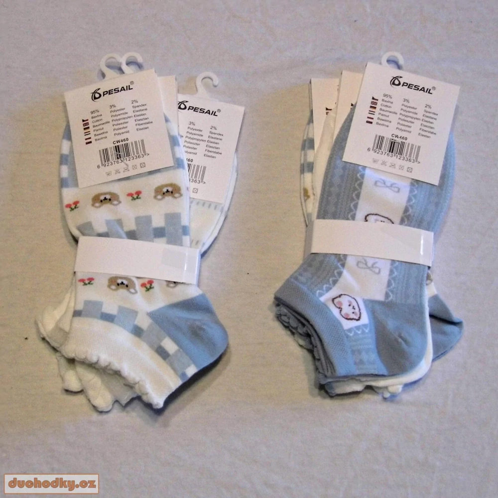 Dámské bavlněné kytičkové 3D ponožky modré CW460